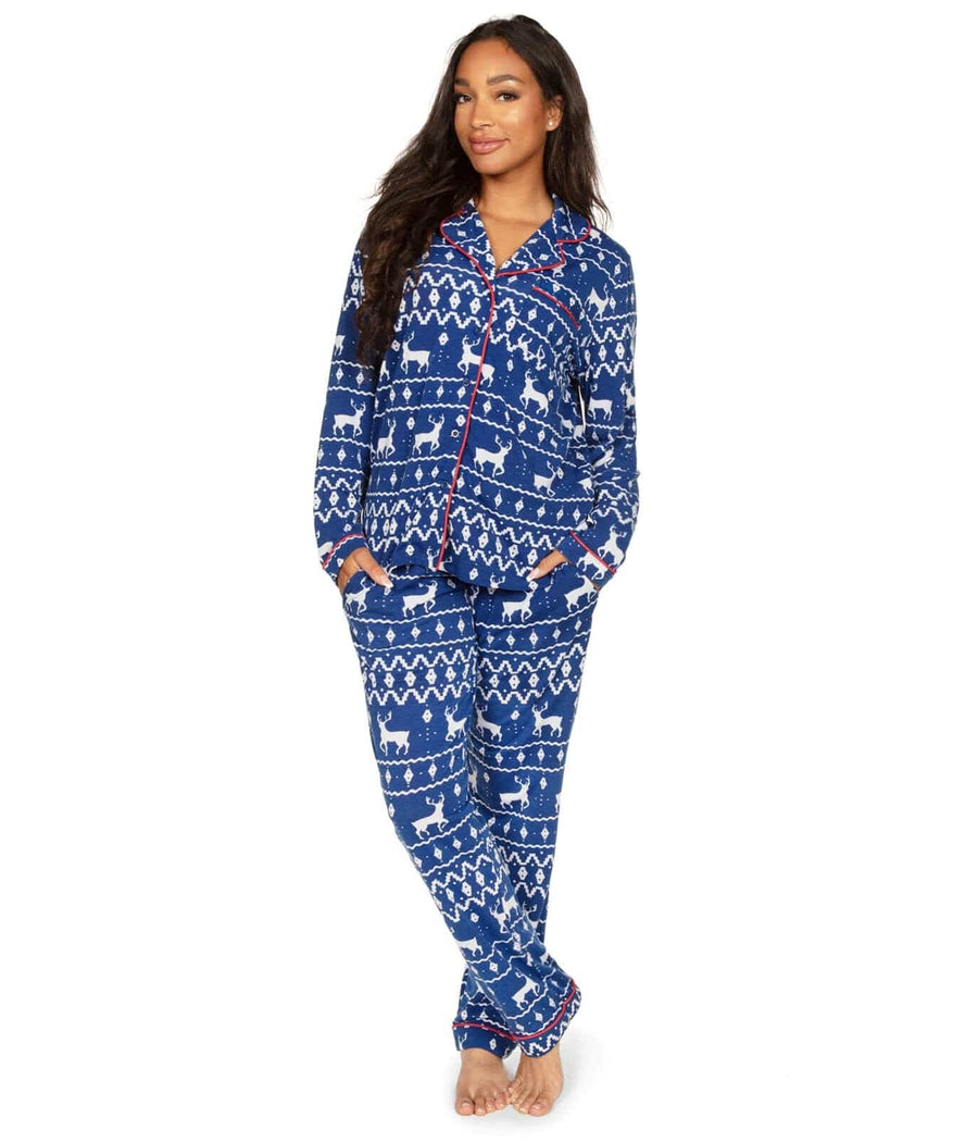 Blue Reindeer Pajama Set: Women's Christmas Outfits Tipsy Elves