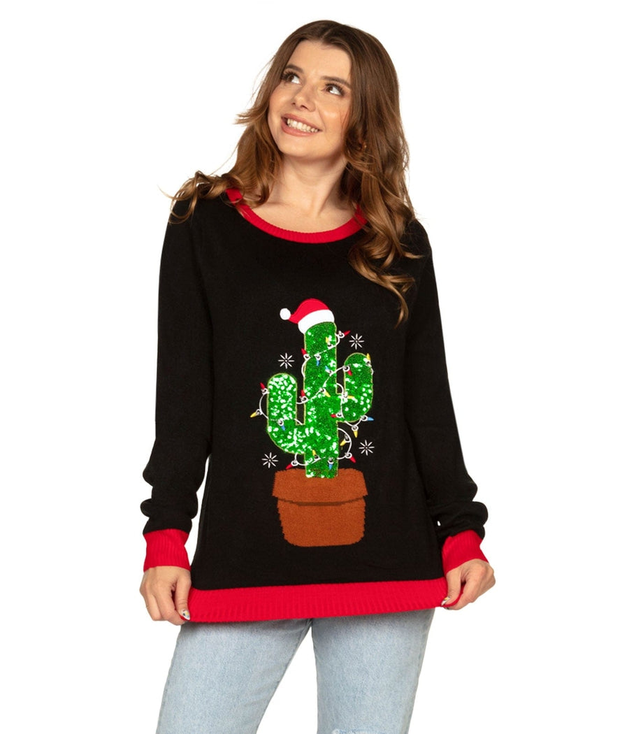 Women's Cactus Tree Light Up Ugly Christmas Sweater