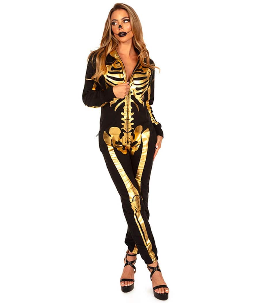 Women's Gold Skeleton Costume Image 3