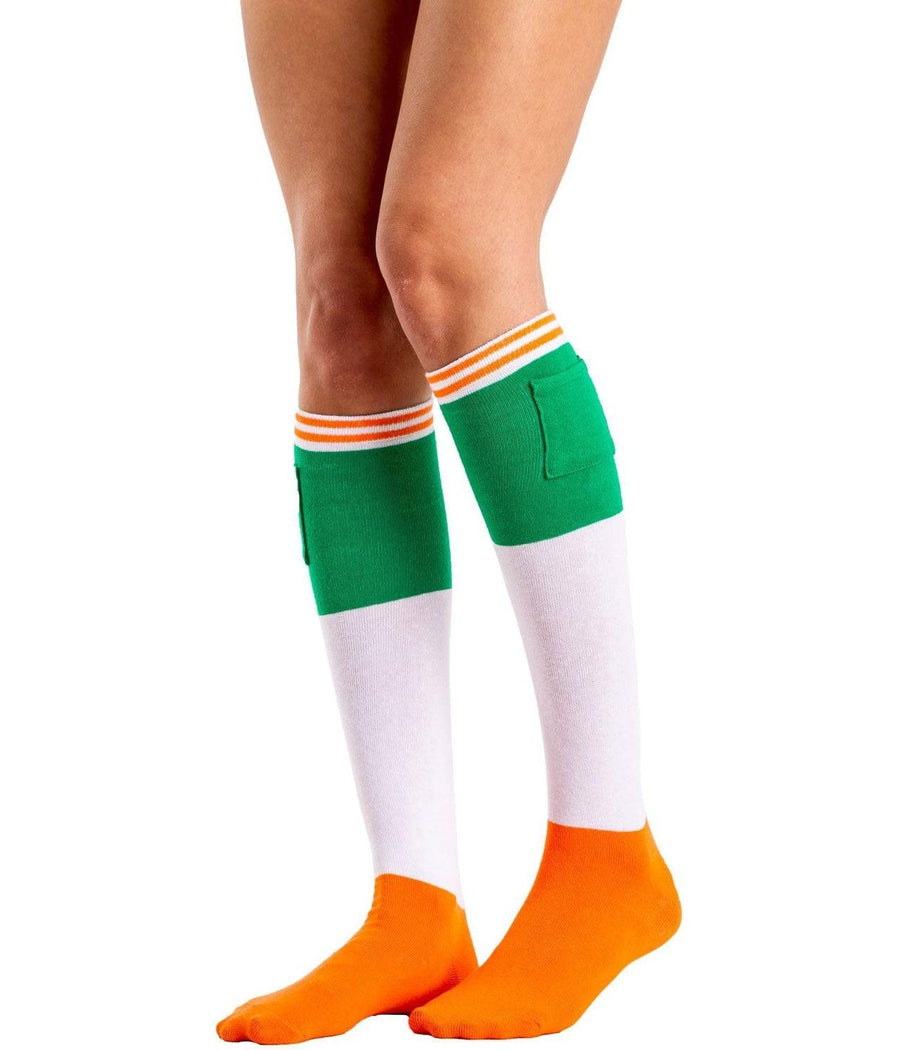 Women's Irish Flag Shot Socks with Pockets (Fits Sizes 6-11W)