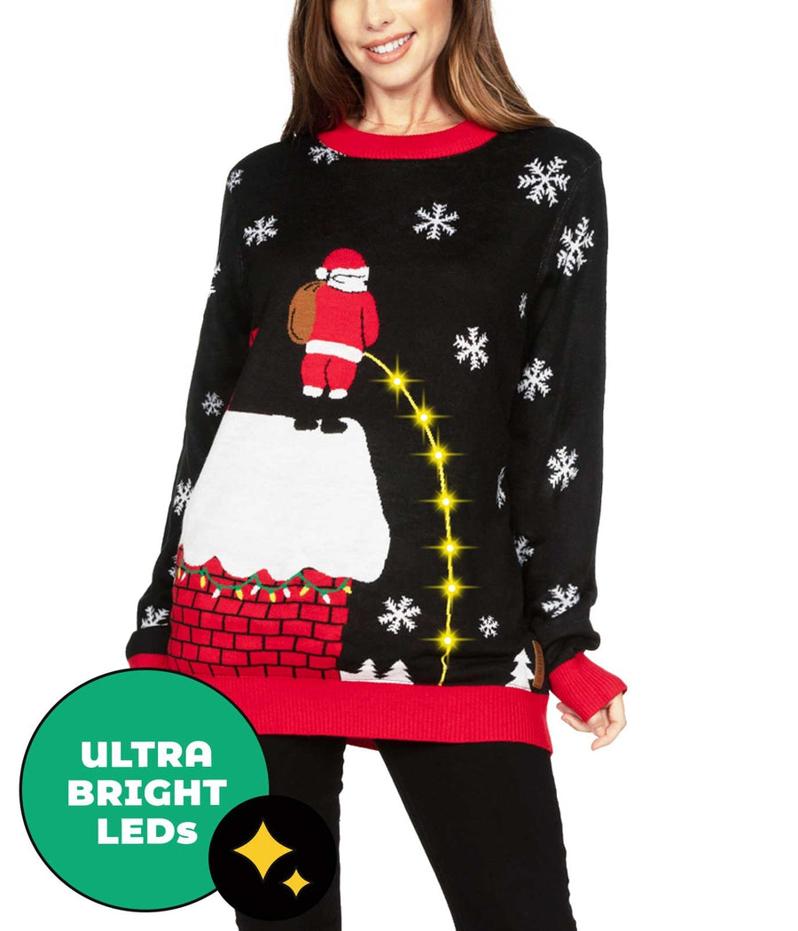 Leaky Roof Light Up Oversized Christmas Sweater Women s Christmas Outfits Tipsy Elves