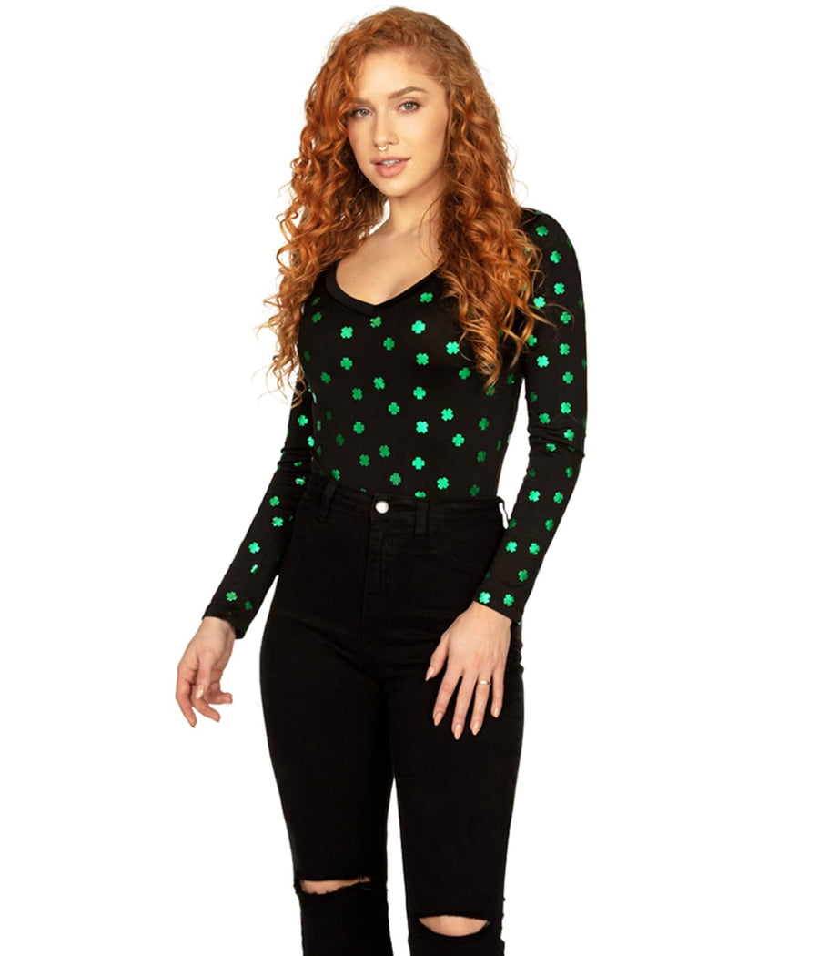 Metallic Clover Long-Sleeve Bodysuit