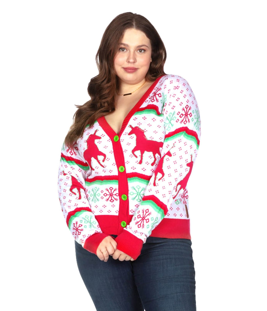 Women's Christmicorn Plus Size Cardigan Sweater