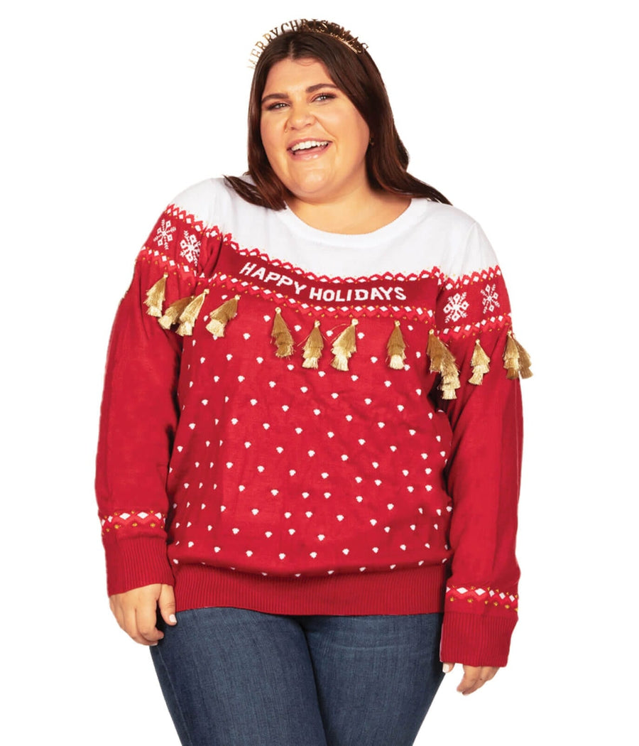 Women's Happy Holidays Tassel Plus Size Ugly Christmas Sweater