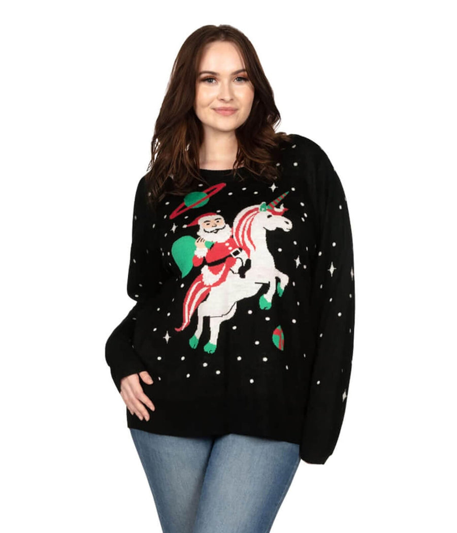 Santa Unicorn Plus Size Ugly Christmas Sweater: Women's Christmas