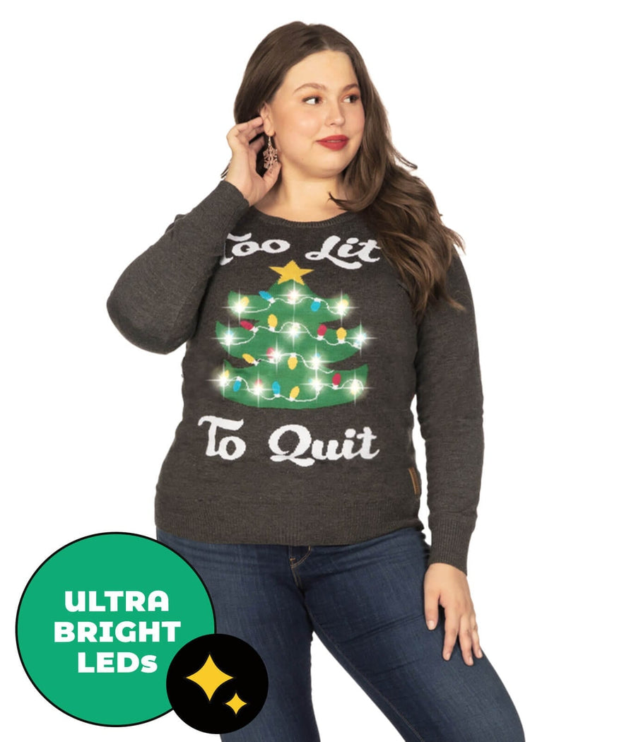 Too Lit Light Up Plus Size Ugly Christmas Sweater: Women's