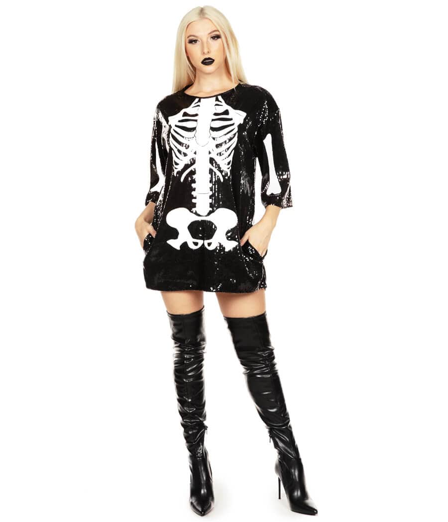 Tipsy Elves Sequin Halloween Costume Dresses for Women - Sexy Sequin Adult Short Sleeve T-Shirt Dresses Women's Black Skeleton Costume Size X-Large Tipsy Elves Sequin Halloween Costume Dresses for Women - Sexy Sequin Adult Short Sleeve T-Shirt Dresses Women's Black Skeleton Costume Size X-Large