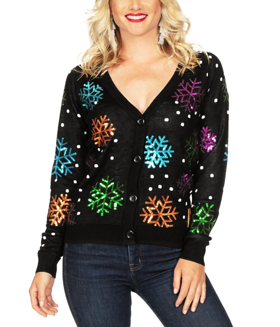 Women's Sequin Snowfall Ugly Christmas Cardigan Sweater