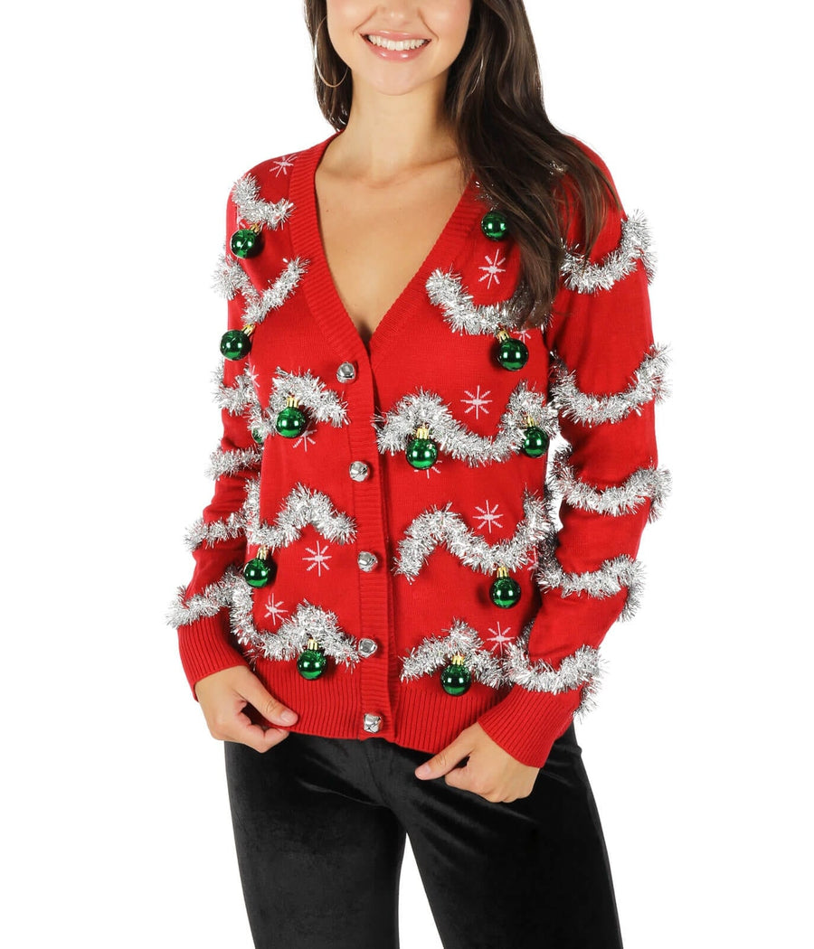Women's Tinsel Ugly Christmas Cardigan Sweater Primary Image