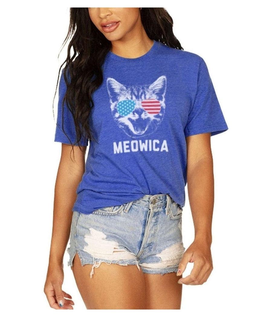 Women's Blue Meowica Oversized Boyfriend Tee