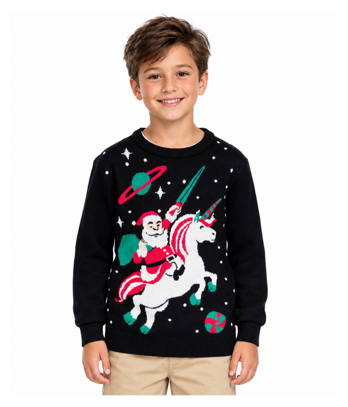 Boy's Santa Unicorn Ugly Christmas Sweater