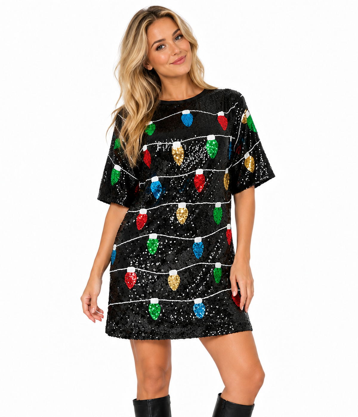 Women's Sequin Lights T-Shirt Dress