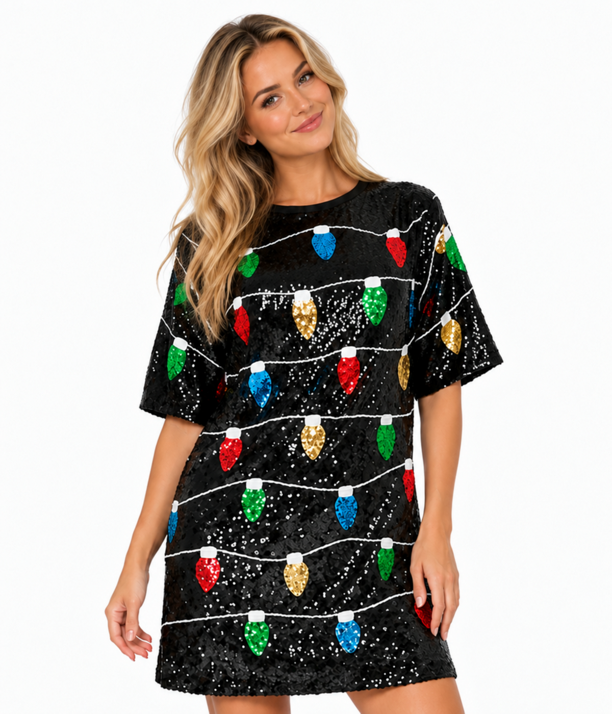 Women's Sequin Lights T-Shirt Dress