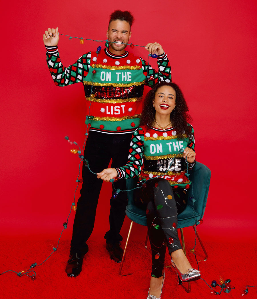 Women's Naughty or Nice Reversible Sequin Ugly Christmas Sweater