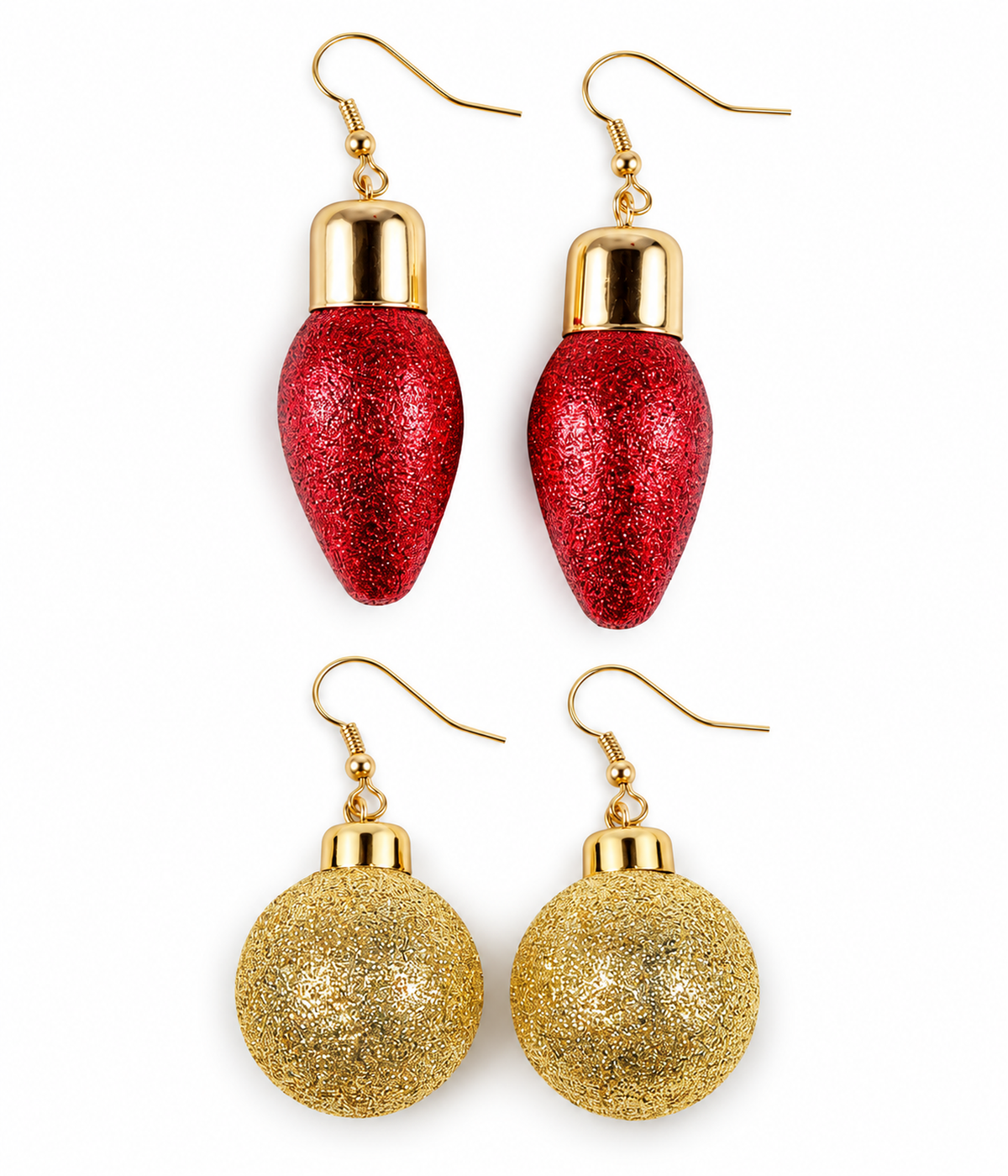 Red Christmas Lights Earrings + Glitter Ornament Earrings Primary Image