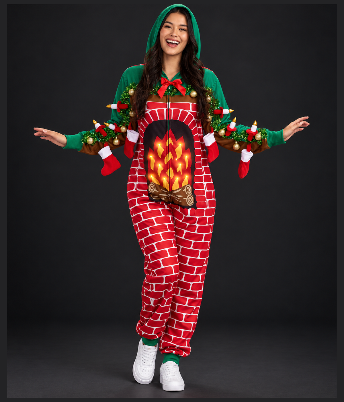 Women's Festive Fireplace Light Up Jumpsuit