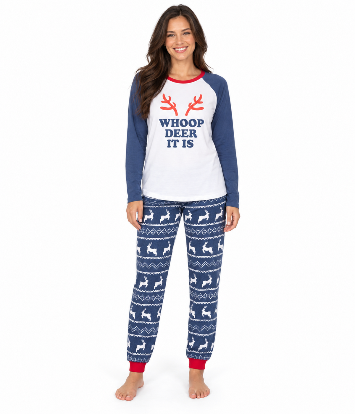 Women's Whoop Deer It Is Crew Neck Pajama Set Primary Image