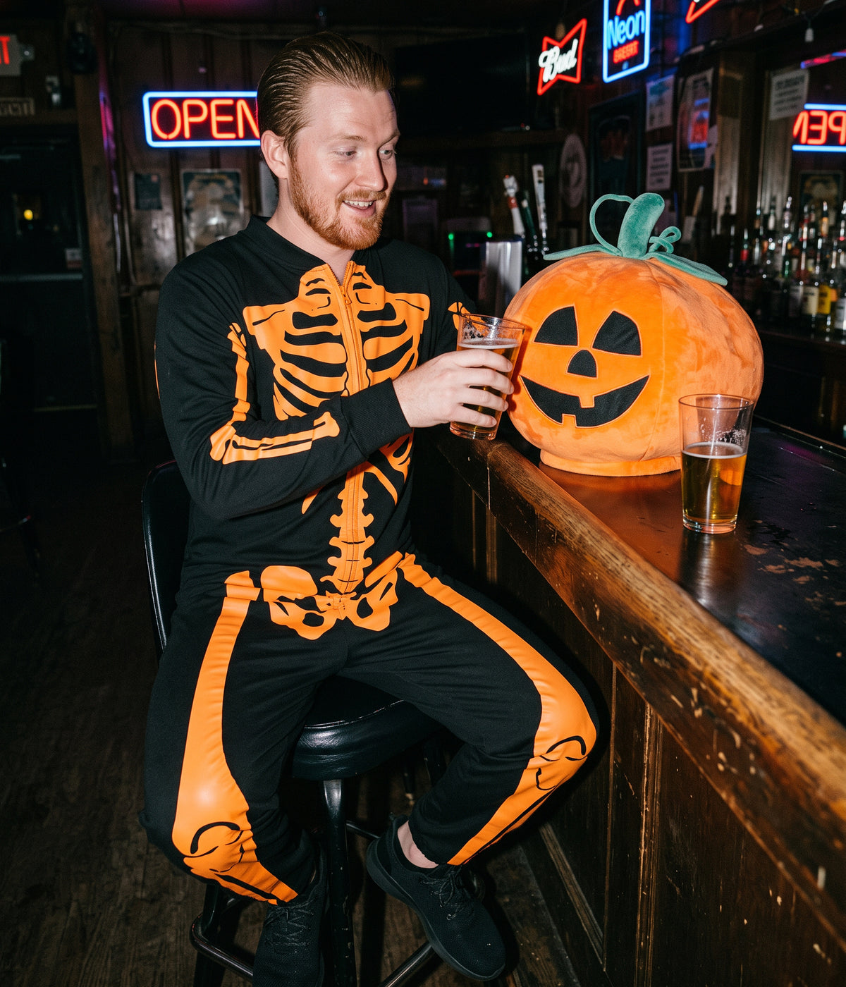 Men's Pumpkin Head Skeleton Costume Image 2