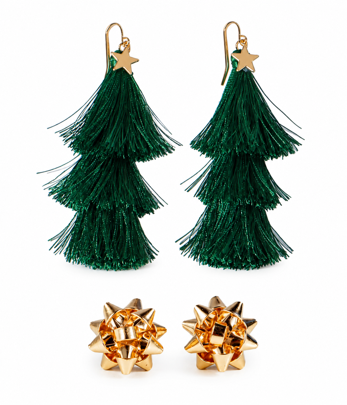 Christmas Tree Tassel Earrings + Gold Bow Post Earrings Combo Primary Image