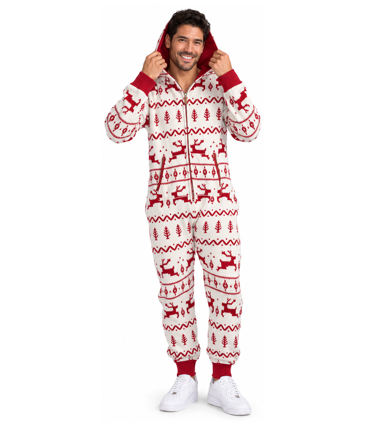 Men's Red and White Fair Isle Knit Jumpsuit
