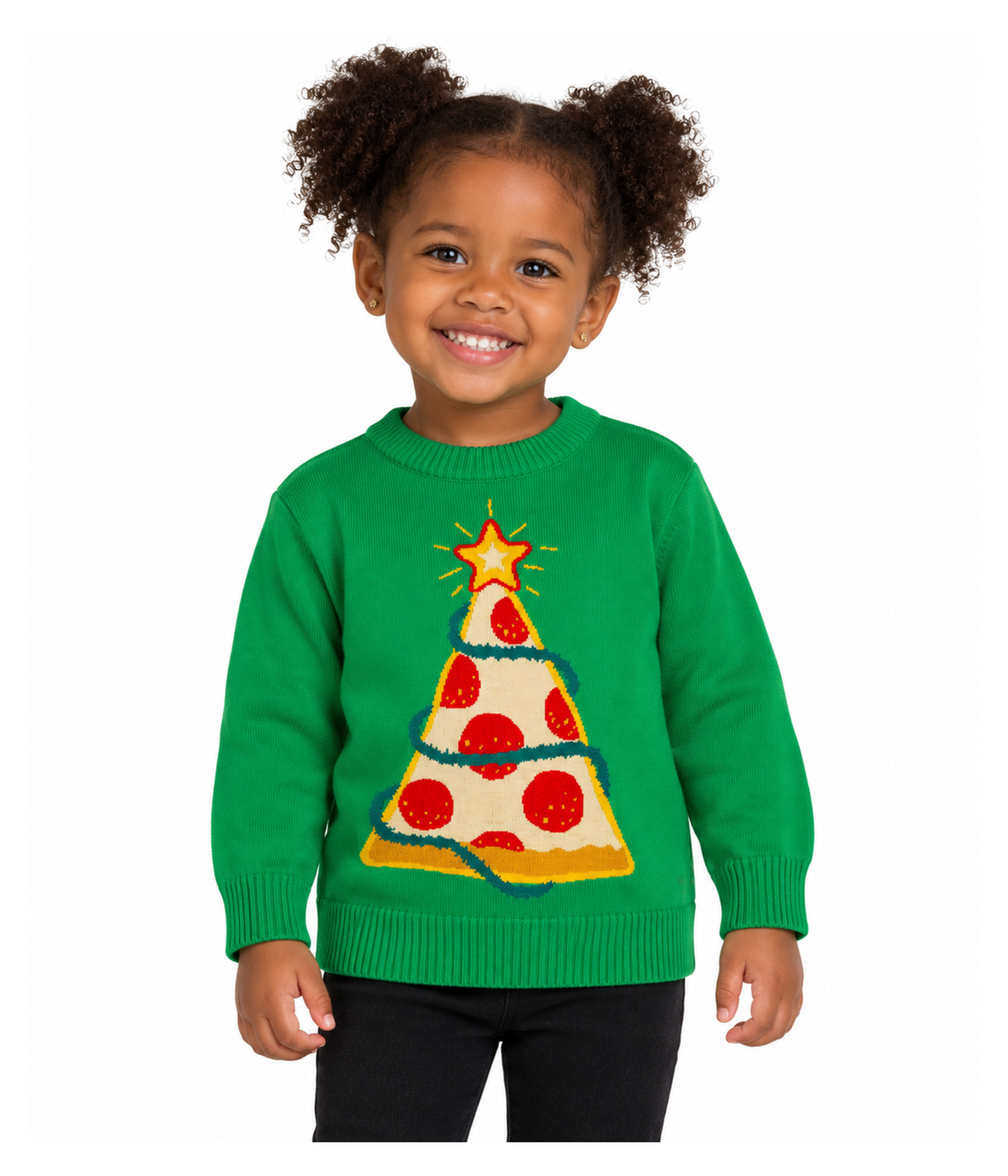 Toddler Girl's Pizza Tree Ugly Christmas Sweater