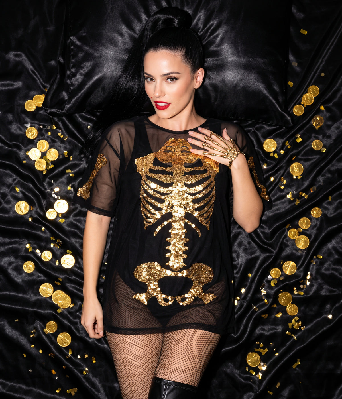 Gold Skeleton Mesh Costume Dress Image 2