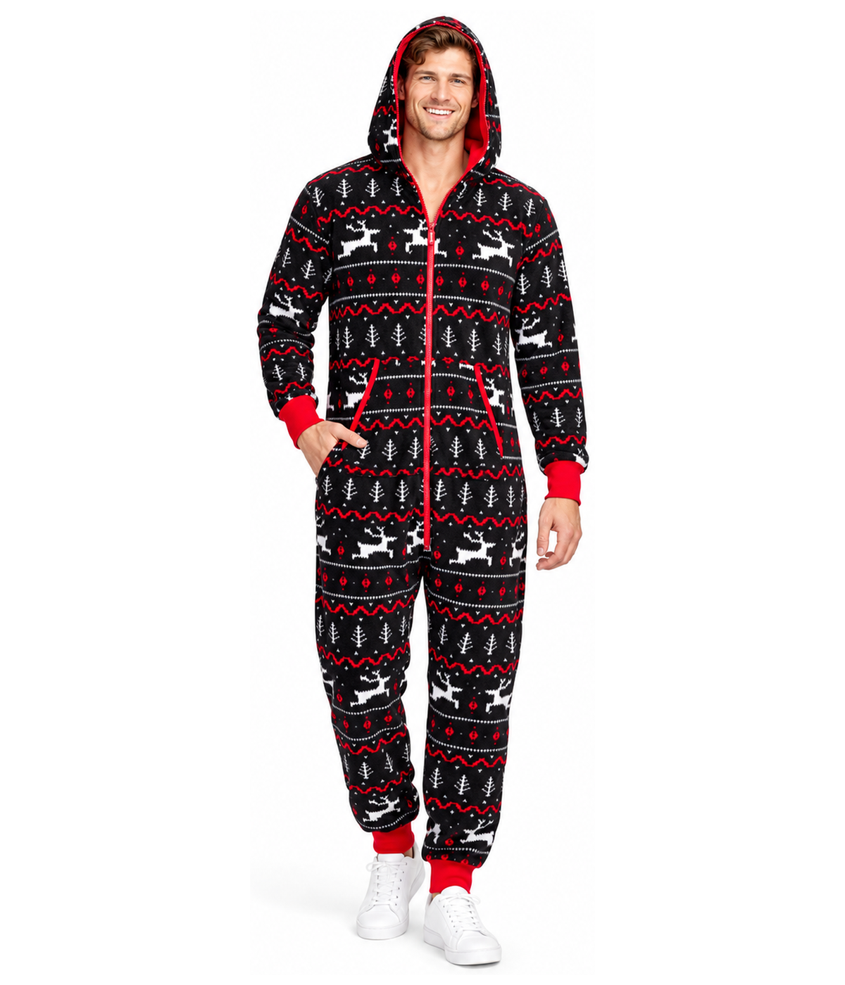 Men's Black and Red Fair Isle Jumpsuit