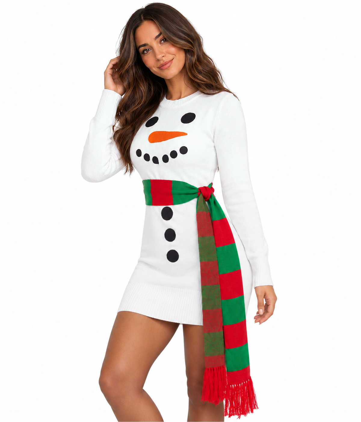 Women's Snowman Scarf Sweater Dress Image 2