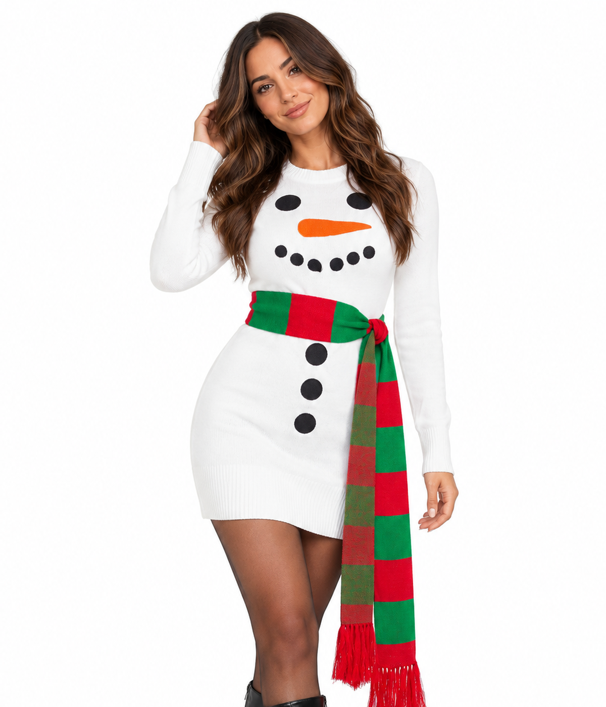 Women's Snowman Scarf Sweater Dress