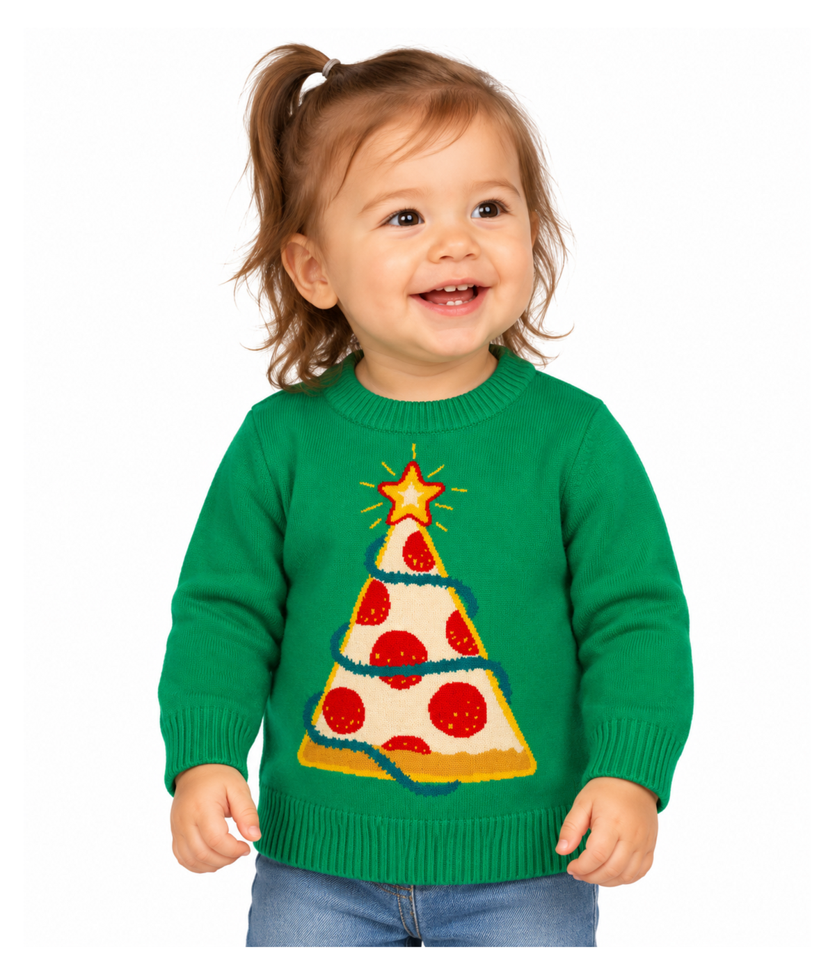 Baby Girl's Pizza Tree Ugly Christmas Sweater