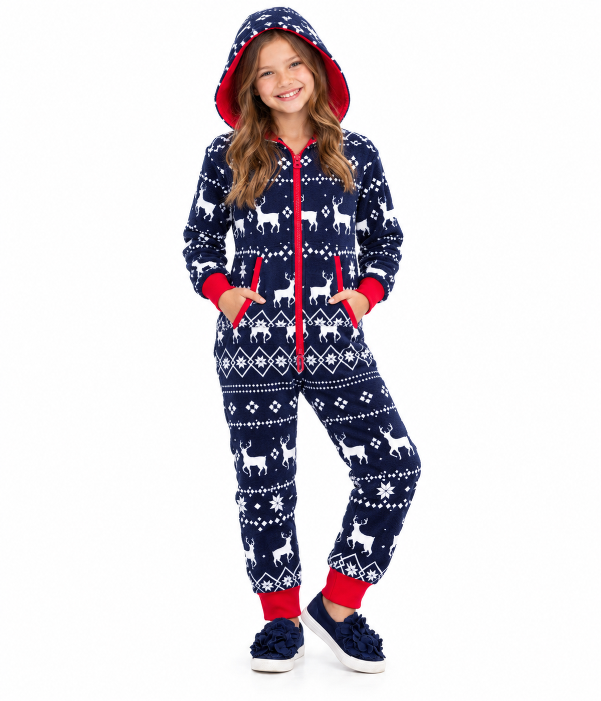 Girl's Blue Reindeer Jumpsuit