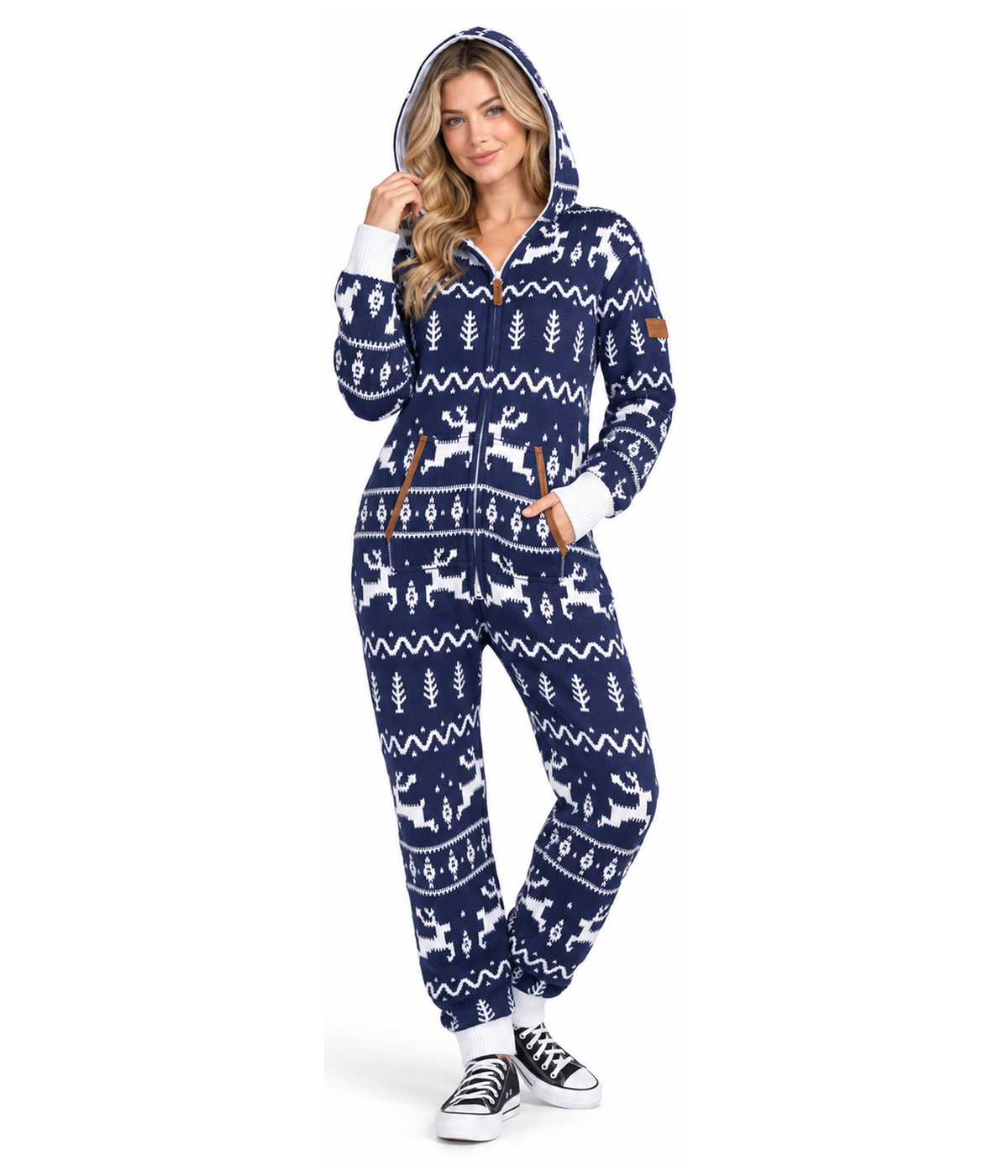 Women's Navy Fair Isle Knit Jumpsuit