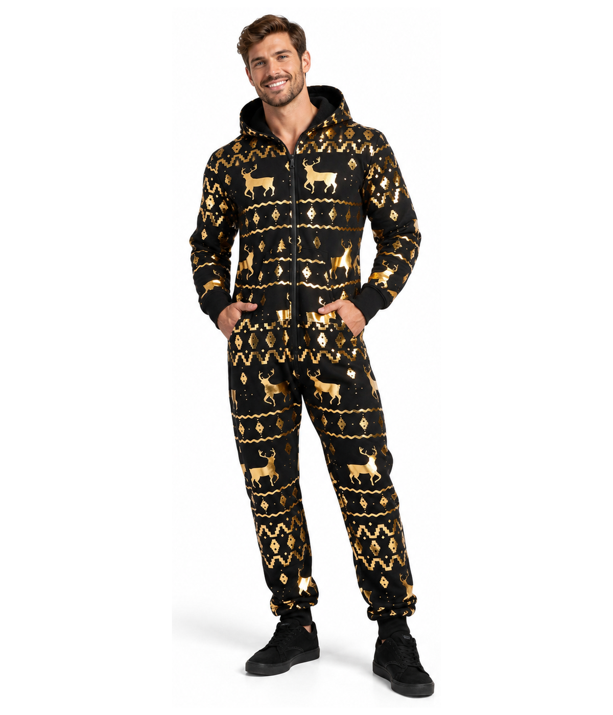 Men's Gold Foil Fair Isle Reindeer Jumpsuit