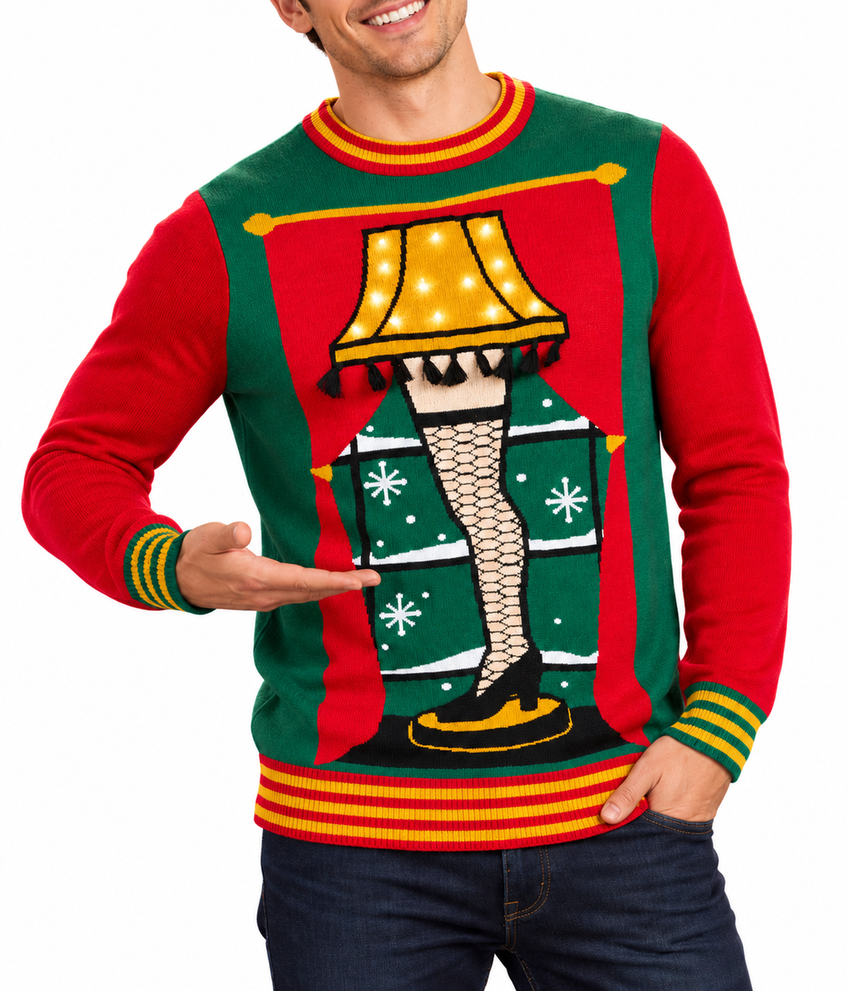 Men's Christmas Story Leg Lamp Light Up Ugly Christmas Sweater