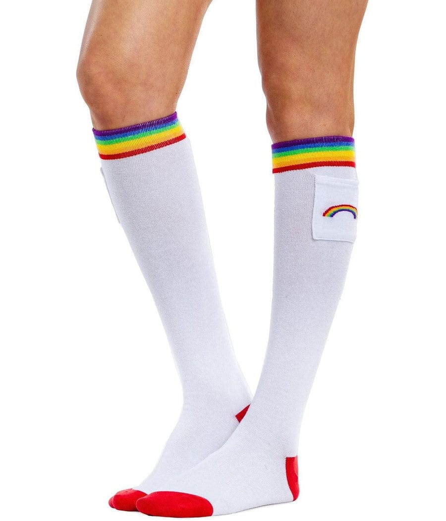 Women's White Rainbow Socks with Pocket (Fits Sizes 6-11W) Image 3