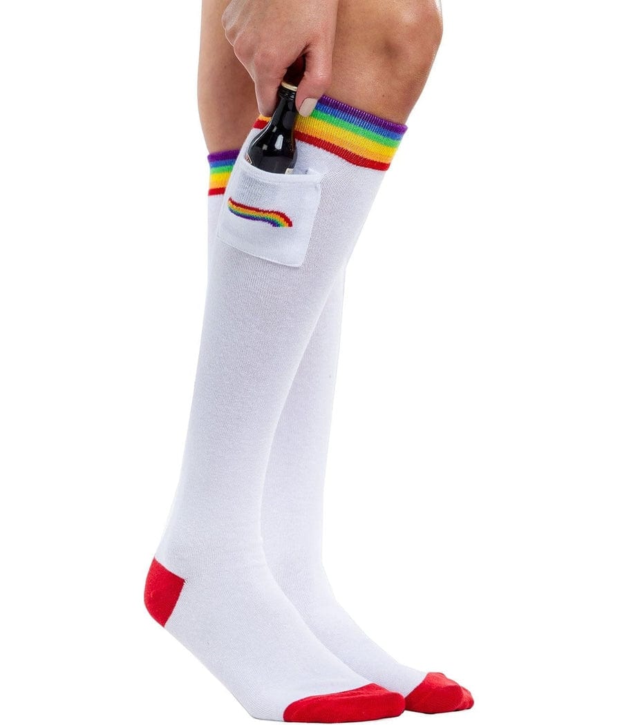 Women's White Rainbow Socks with Pocket (Fits Sizes 6-11W) Image 2