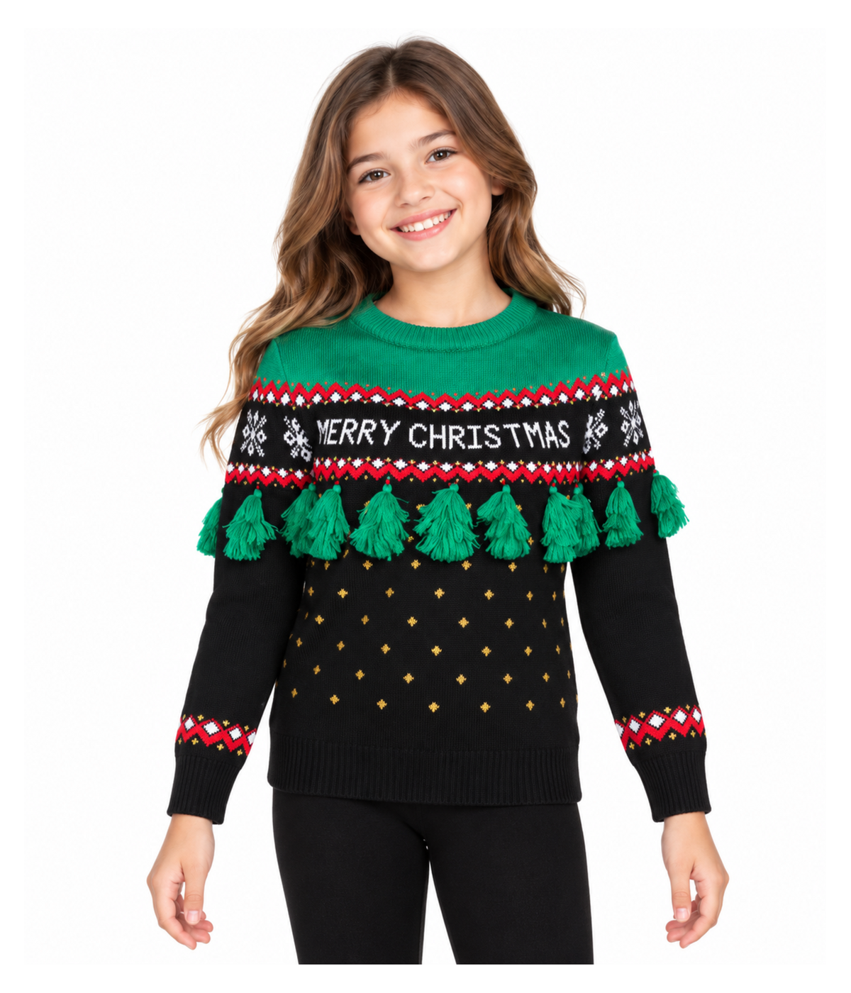Girl's Christmas Tree Tassel Ugly Christmas Sweater Primary Image