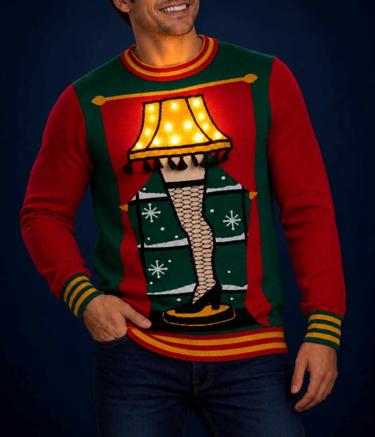 Men's Christmas Story Leg Lamp Light Up Ugly Christmas Sweater