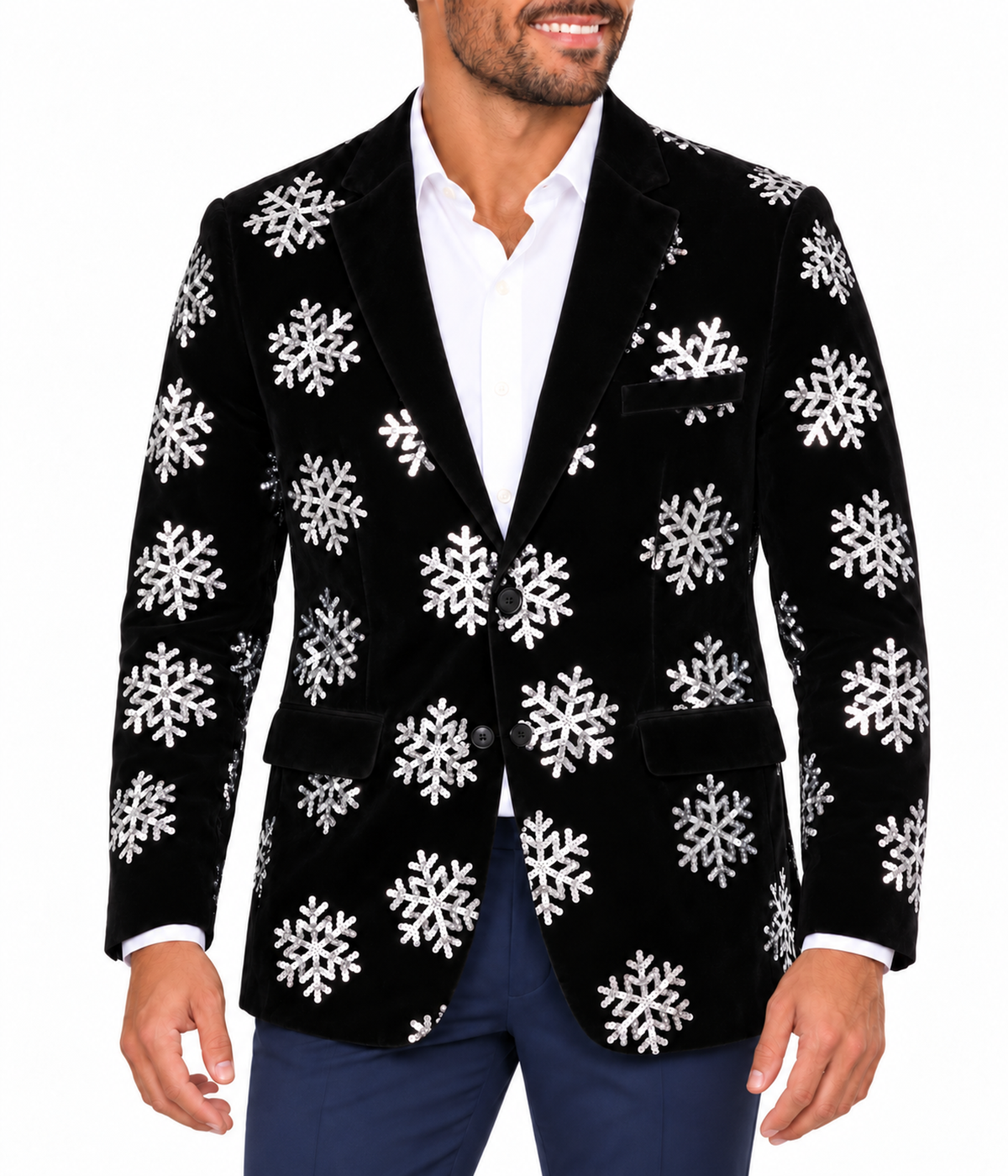 Men's Sequined Snowflake Velvet Blazer