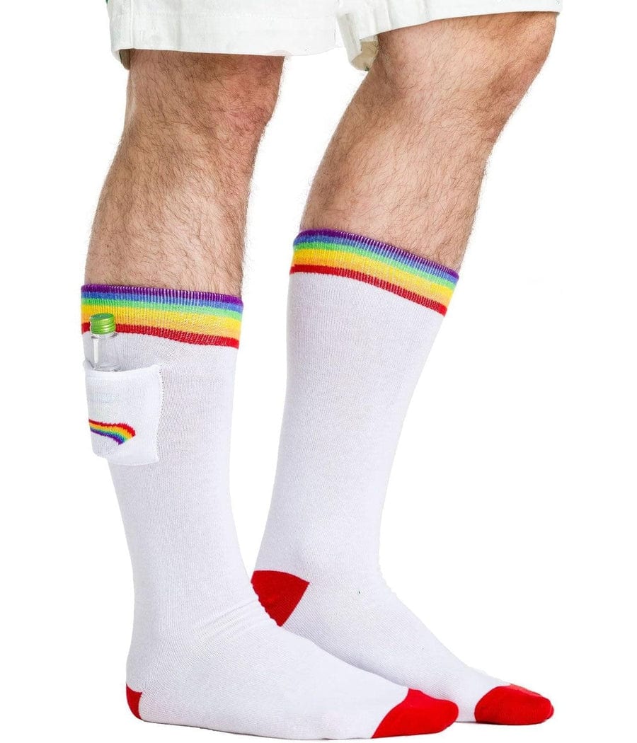 Men's White Rainbow Socks with Pocket (Fits Sizes 8-11M)