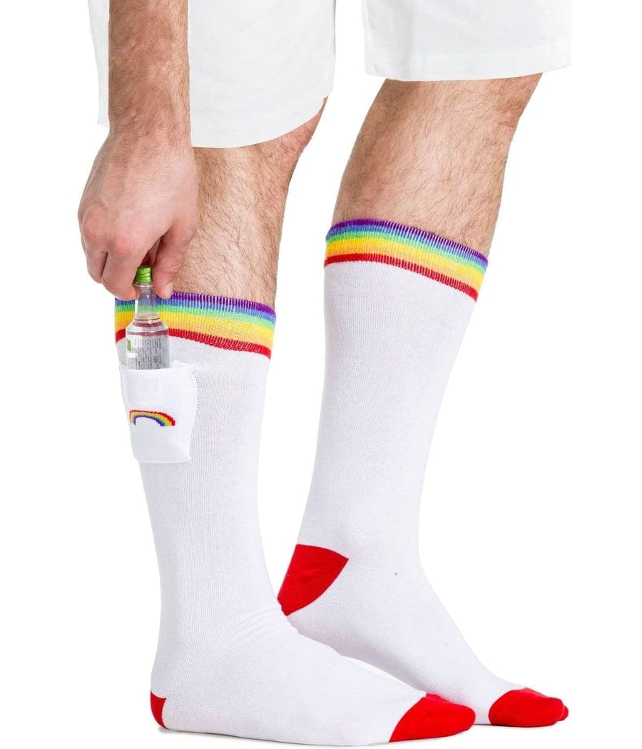 Men's White Rainbow Socks with Pocket (Fits Sizes 8-11M)