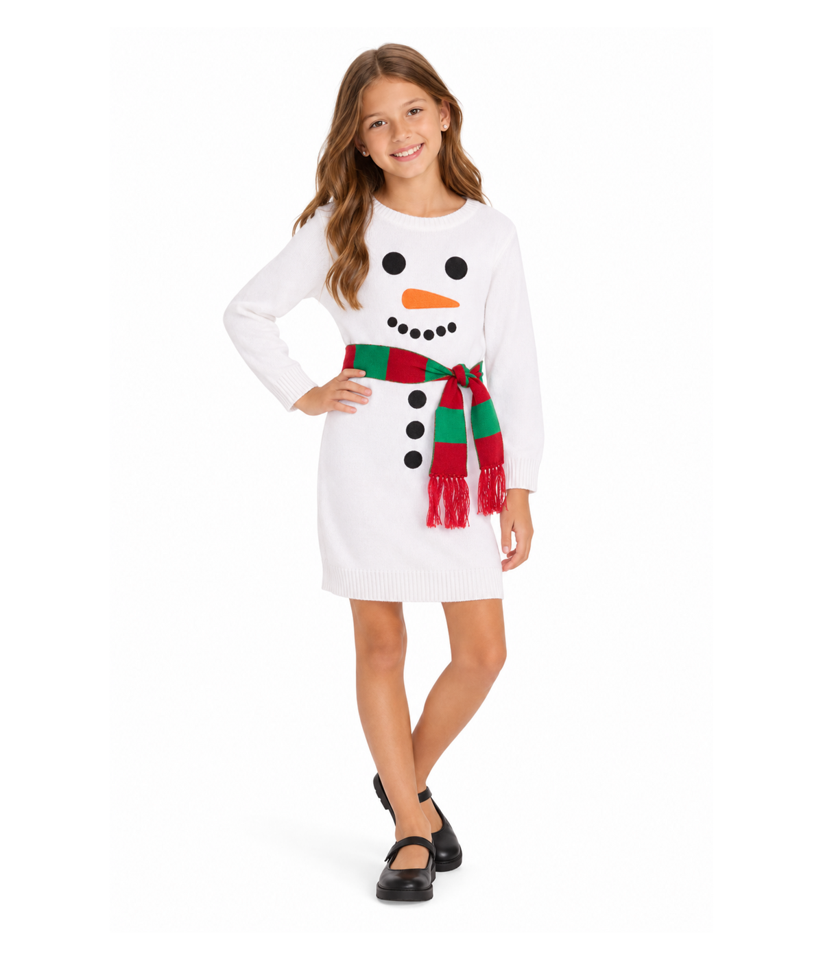Girl's Snowman Scarf Sweater Dress