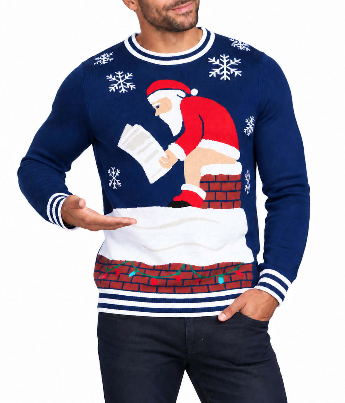 Men's Santa's Log on the Fire Ugly Christmas Sweater