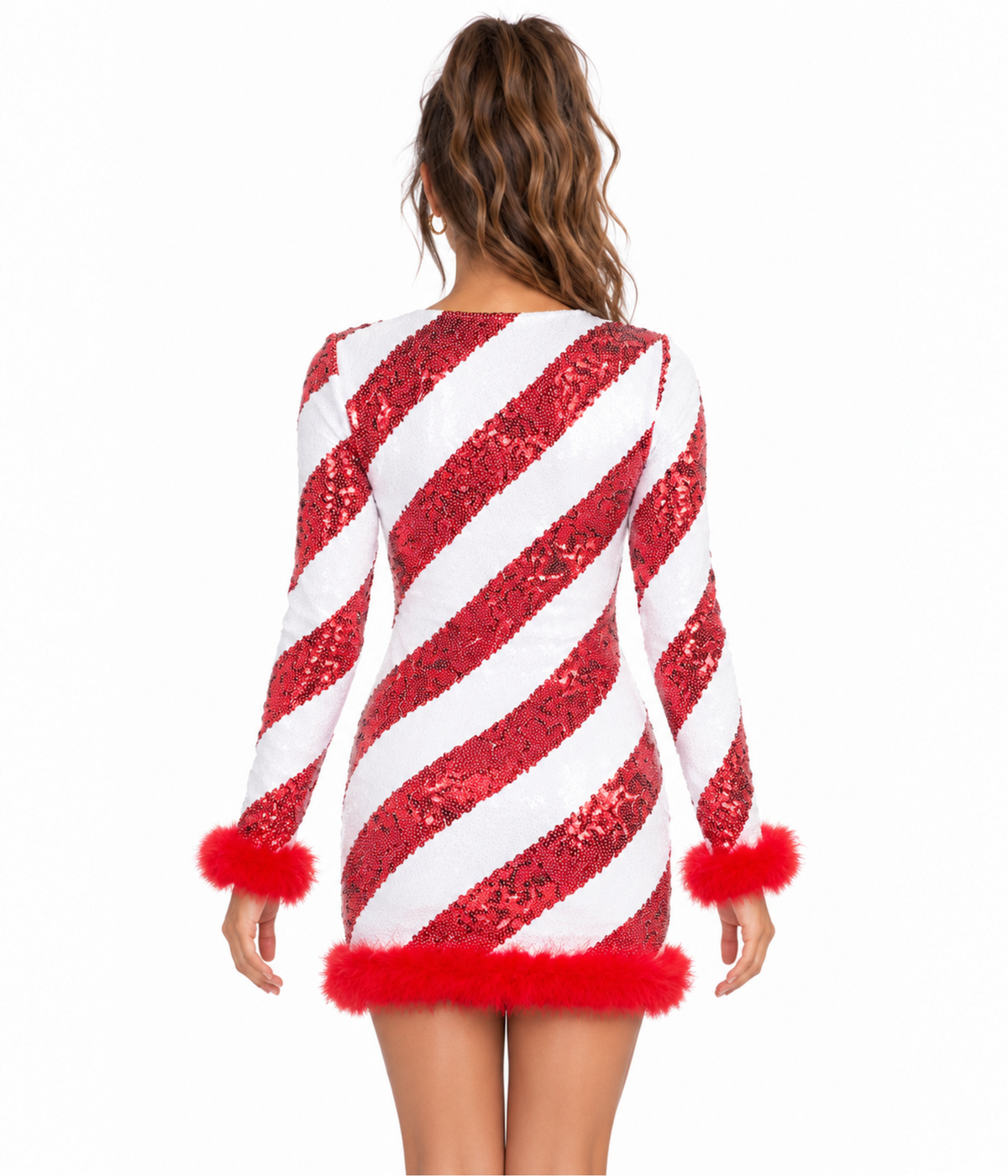 Women's Candy Cane Lane Sequin V Neck Dress