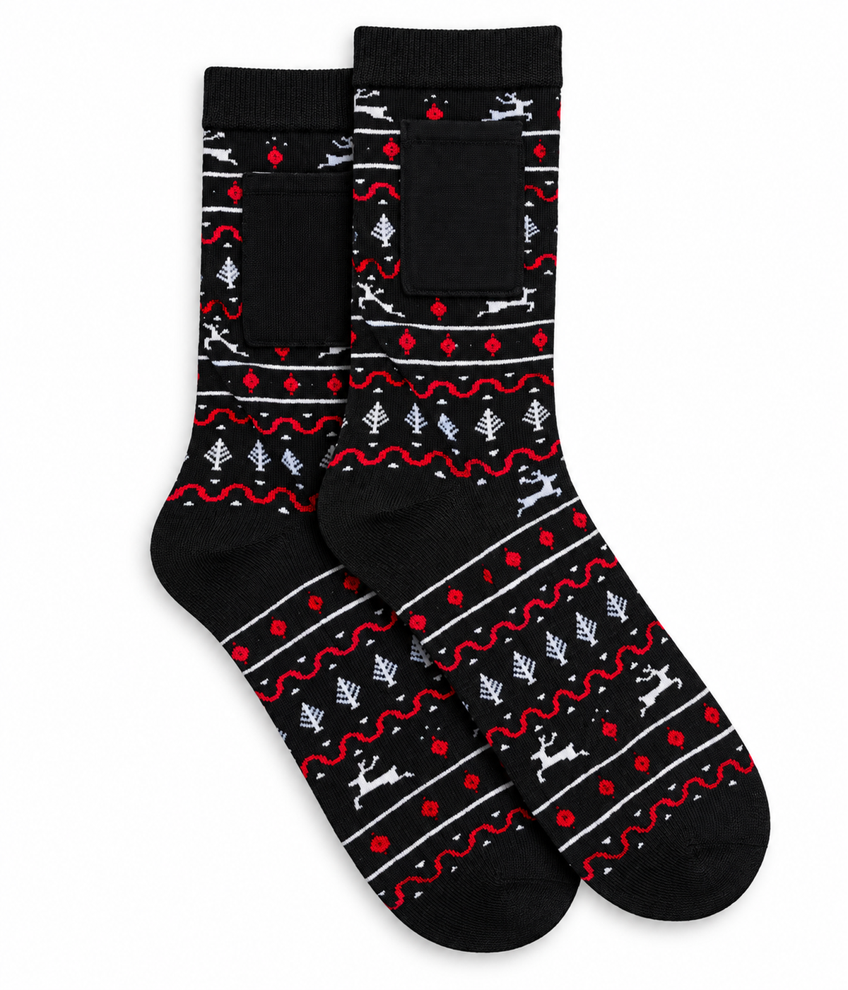 Men's Black Fair Isle Socks with Pocket (Fits Sizes 8-11M)