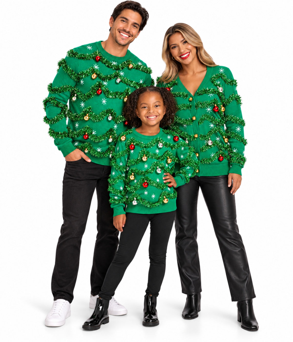 Matching Gaudy Garland Family Christmas Sweaters