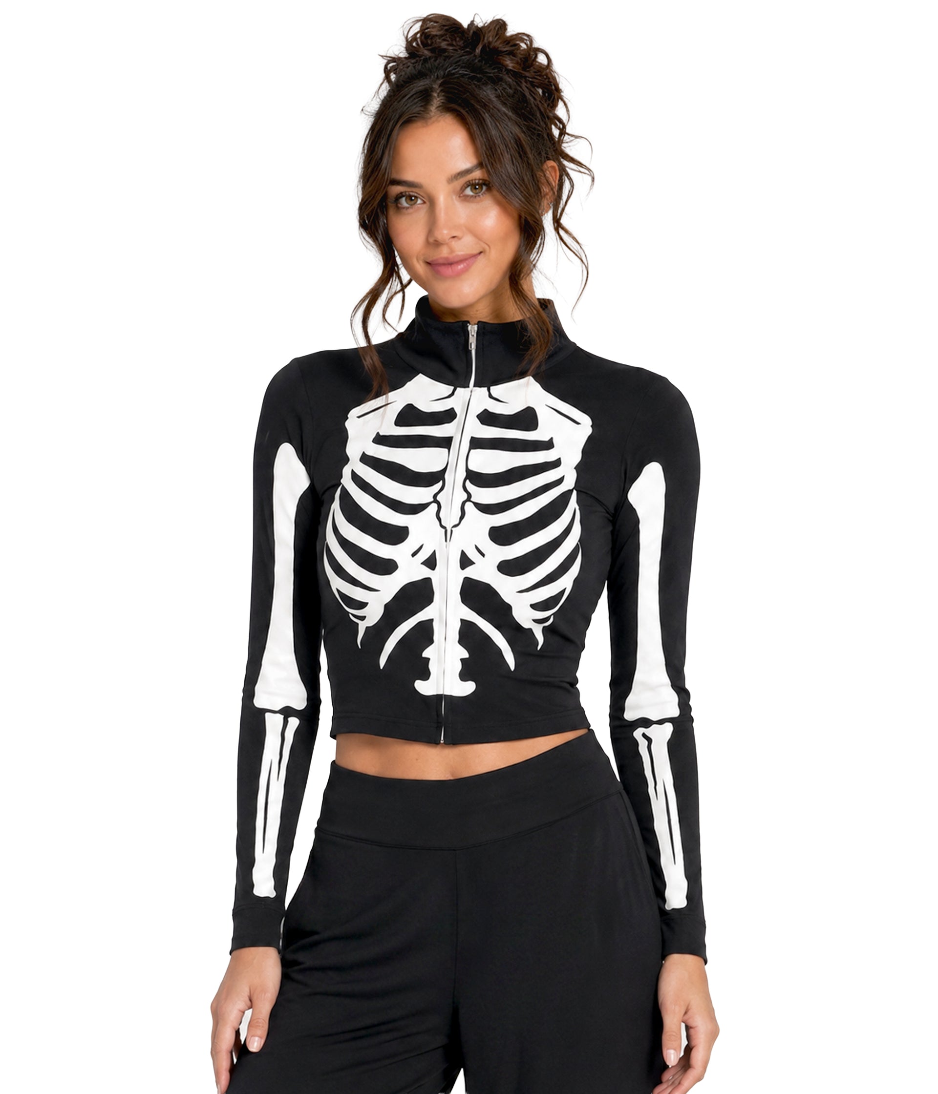 Women's Skeleton Long Sleeve Crop Top