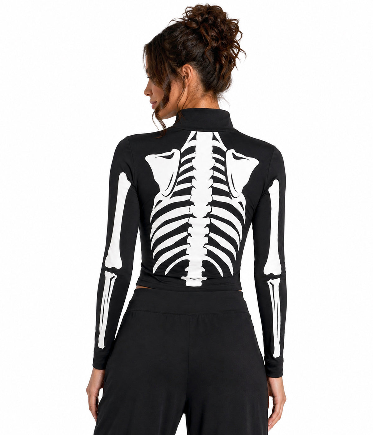Women's Skeleton Long Sleeve Crop Top