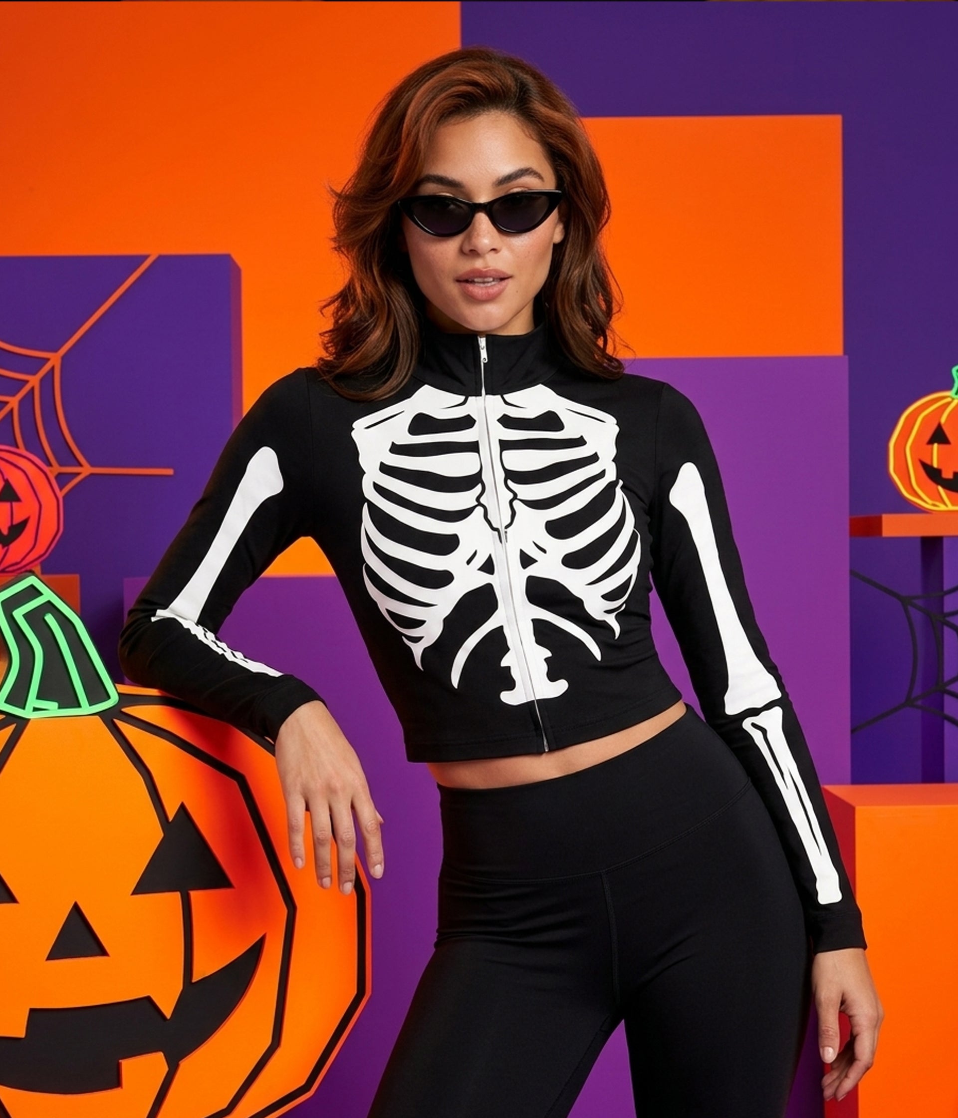 Women's Skeleton Long Sleeve Crop Top Image 2