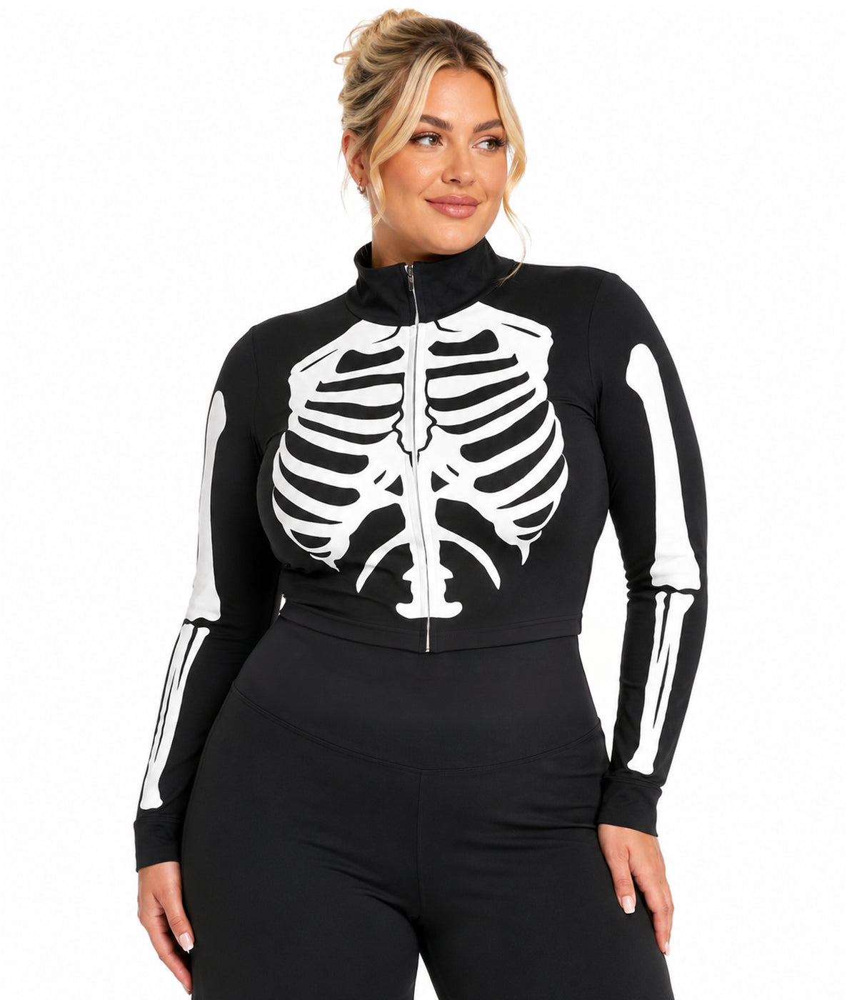 Women's Skeleton Long Sleeve Crop Top